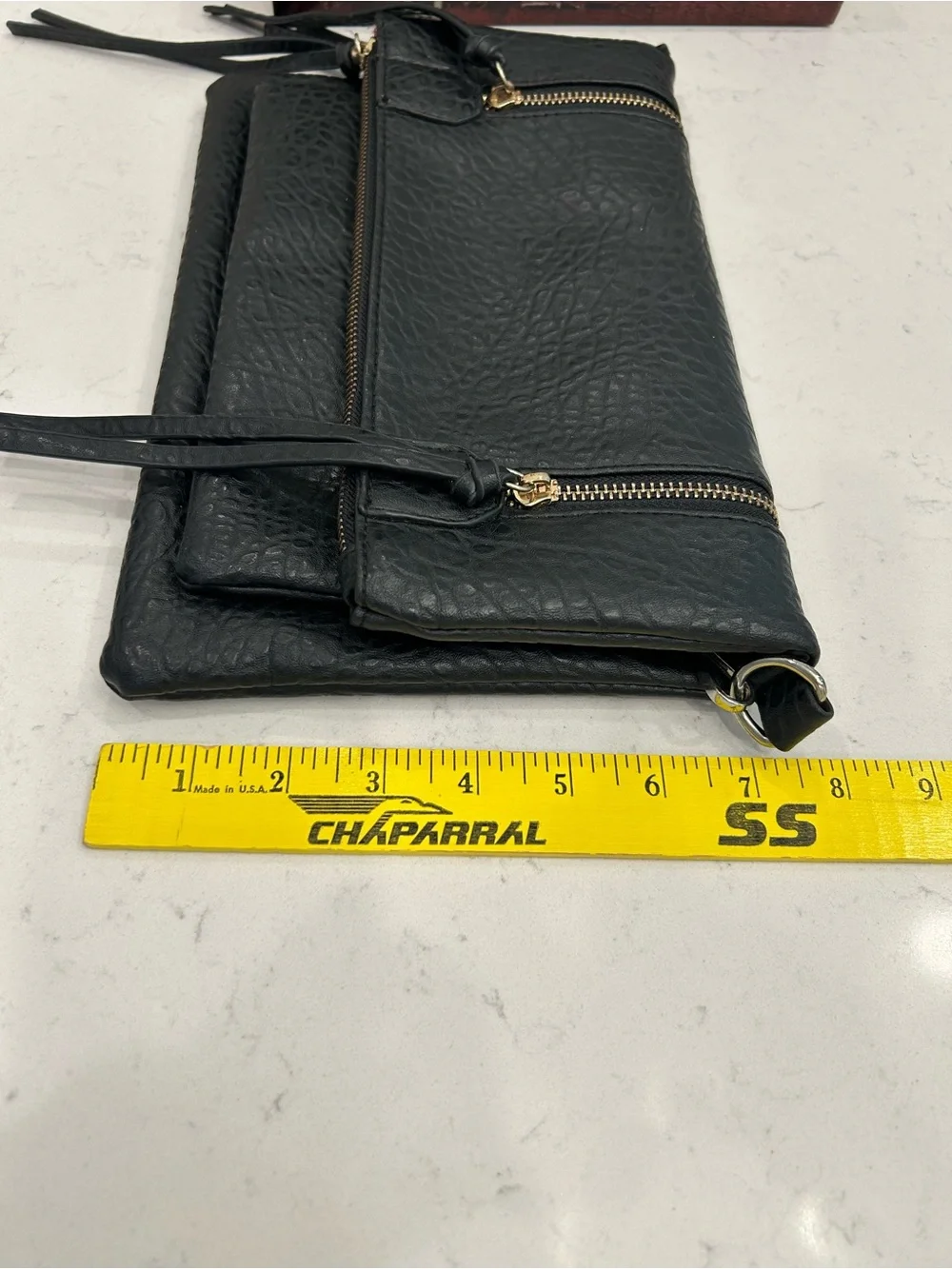 Black Textured Crossbody Bag with Chain Strap